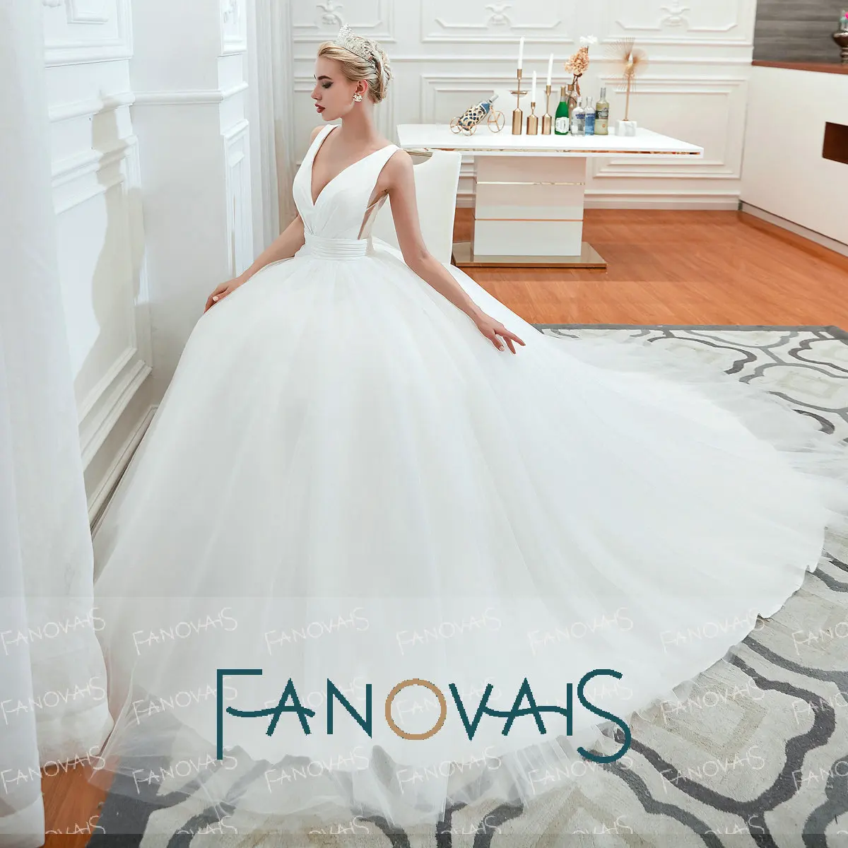 Fanovais, тюль, v-образный вырез, простые элегантные оборки, винтажные свадебные платья, свадебные платья, Vestido de Novia robe de mariee