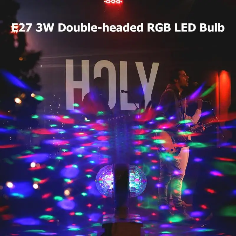 E27 3W Double-headed Colorful Auto Rotating RGB LED Bulb Stage Light Magic Ball Disco Lamp for Party Wedding