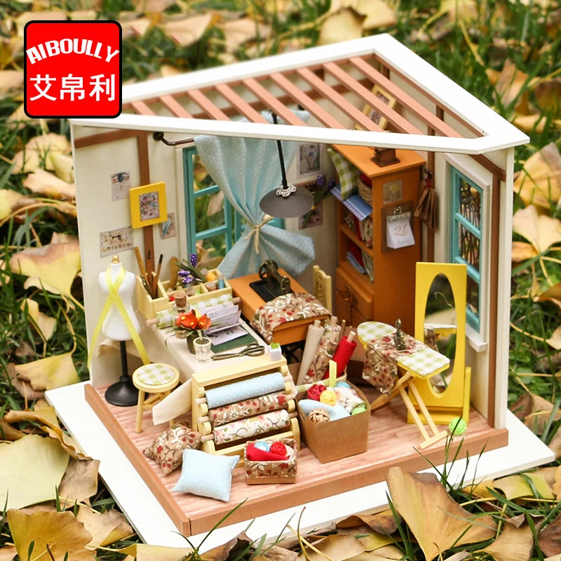 

Miniatura Wooden Doll House Furniture Dollhouse Miniature tailor shop Puzzle Toy Model Kits Toys-Lisa tailor shop