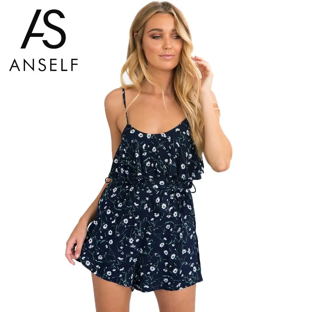 

Anself Sexy Bodysuit Women Sunflower Print Playsuit Ruffle Casual Summer Beach Overalls Short Rompers Womens Jumpsuit Plus Size