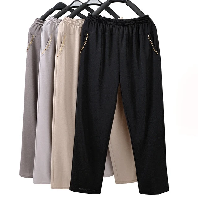 Middle Aged Elderly Women's Trousers Spring Summer Thin Cotton And Linen  Pants 6xl Mother's Elastic Waist Stretch Pant - Pants & Capris - AliExpress