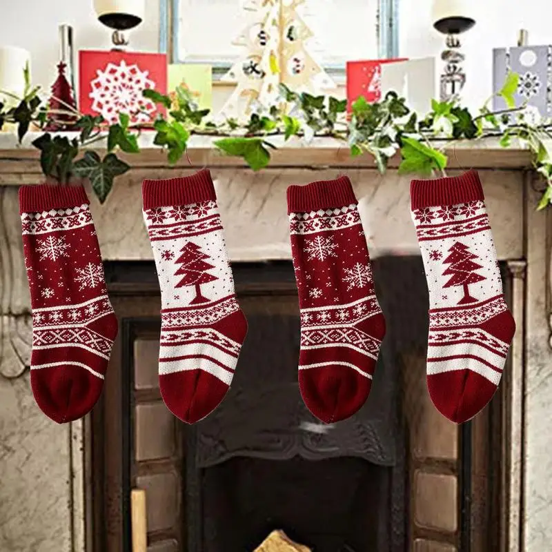 

Knitted Christmas Stockings Christmas Tree Snowflake Fireplace Decoration Candy Socks Christmas Stockings Decorations