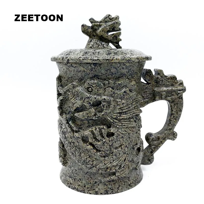 

420cc Longevity Dragon Head Mug Natural Medical Stone Health Care Teacup Chinese Tea Set Office Coffee Mug Leading Master Cup