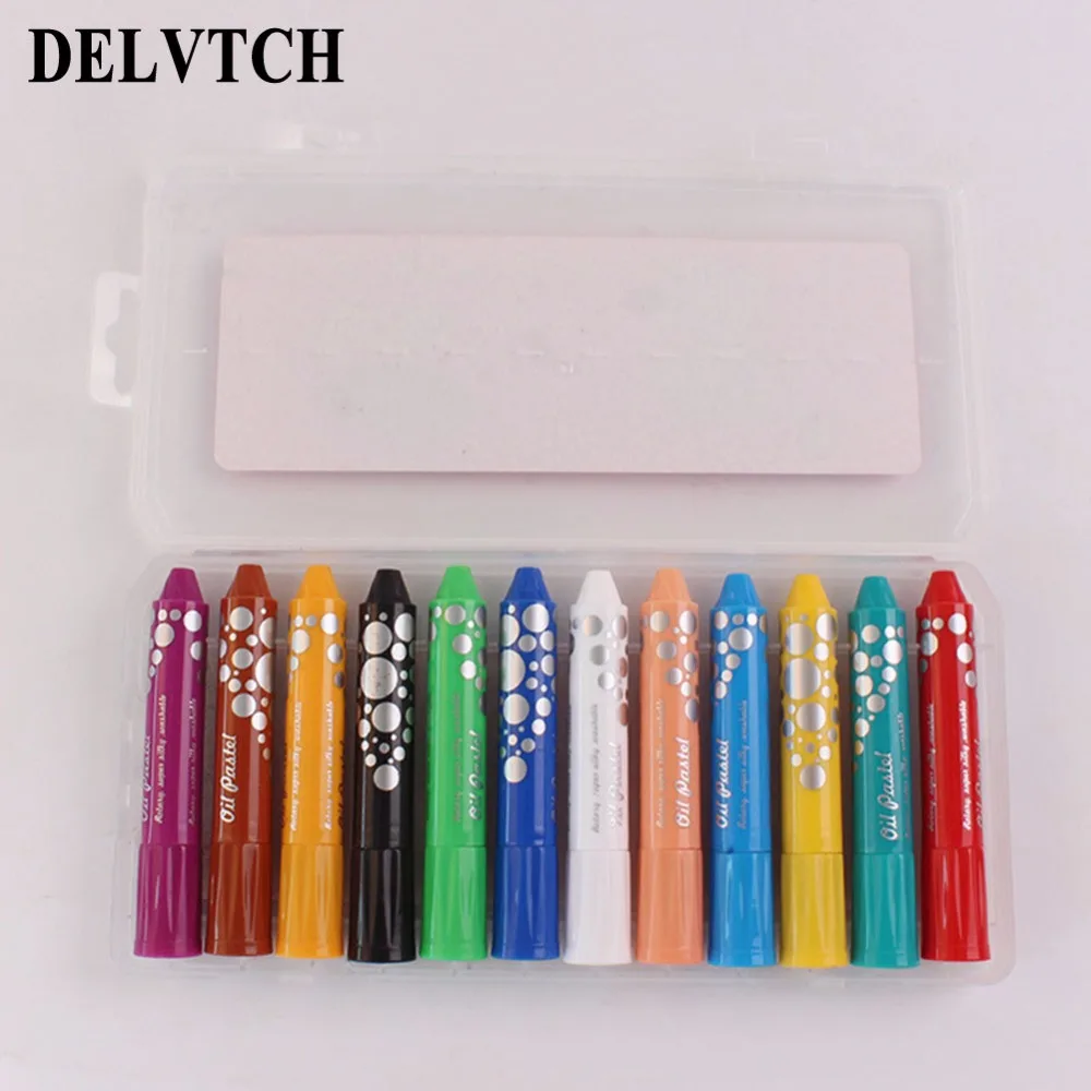 Delvitch Портативный 12 цветов масляная Пастельная восковая ручка для рисования для детей, подарок для рисования, канцелярские принадлежности для школьников