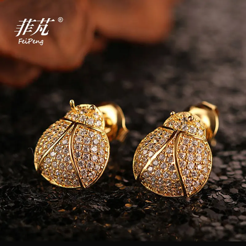 

2016 Fashion Sunmmer Cute Lovely Ladybird Stud Earrings with Crystal Cubic Zirconia Stone Supprice Gift For Women/Girls