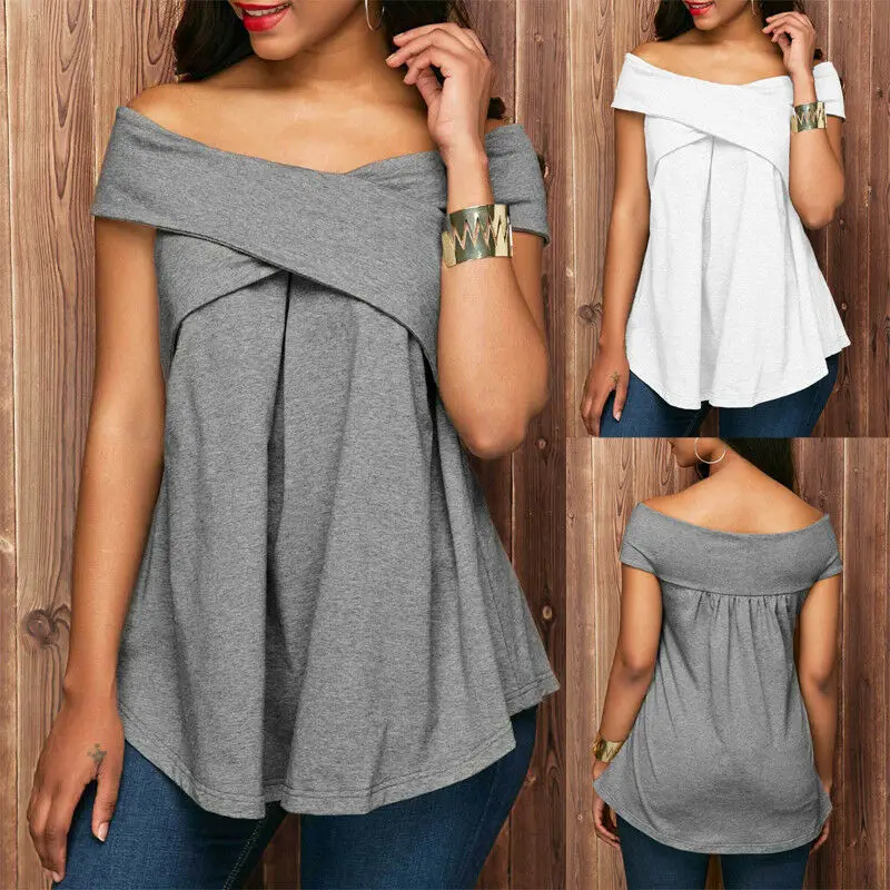 

Fashion Sexy Women's Summer Off Shoulder Tee Tops Ladies Sleeveless Casual T-Shirts Loose Tops T Shirts 2019 High Quality