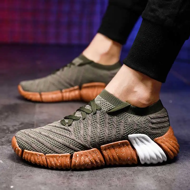

MWY New Spring Autumn Fly Knit Sneakers Men Lace Up Breathable Casual Men Shoes Herren Schuhe Height Increasing Outdoor Trainers