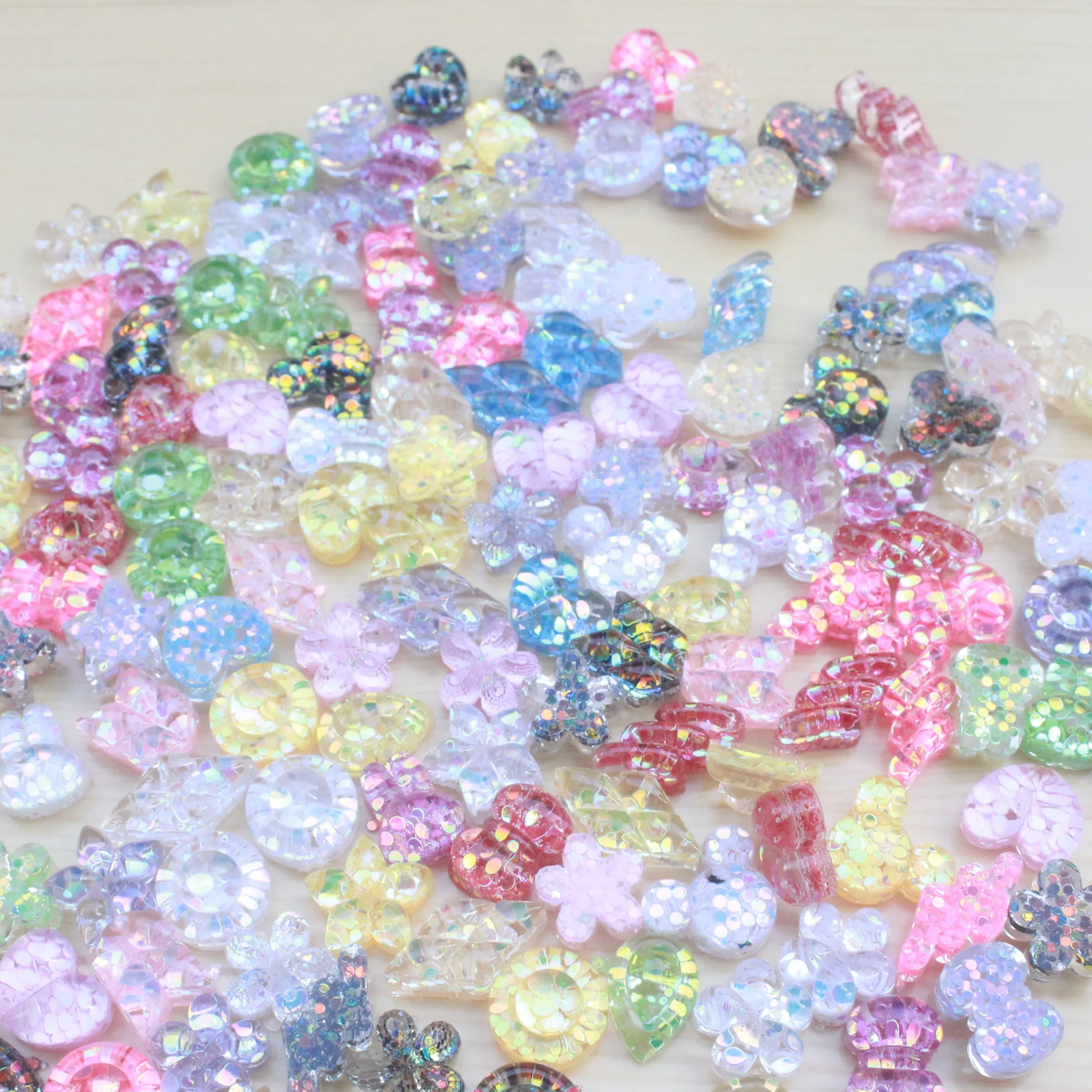 

50pcs/lot flatback resin heart bow drop with glitter kawaii colorful resin cabochons accessories new arrival mix colors