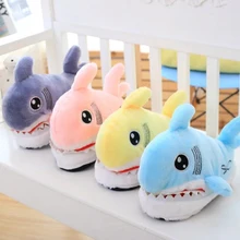 Креативные плюшевые тапочки на каблуке в виде акулы; домашние тапочки с набивкой животных для женщин и мужчин; зимние тапочки для взрослых; цвет желтый, синий, розовый, серый