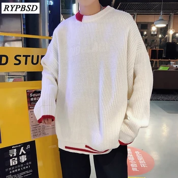 

Autumn Winter 2019 New Solid Color Korean Fashion Casual Loose Men Sweater Streetwear Round Neck Men Knitted Sweater