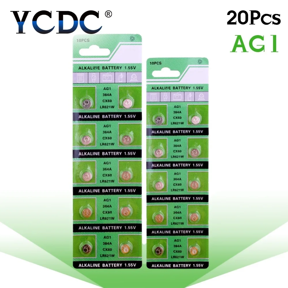 YCDC Высокая плотность энергии, долгий срок службы 20 шт. AG1 364 LR621 164 531 SR60 SR621SW 1,55 в часы Кнопка щелочные часы монета батарея