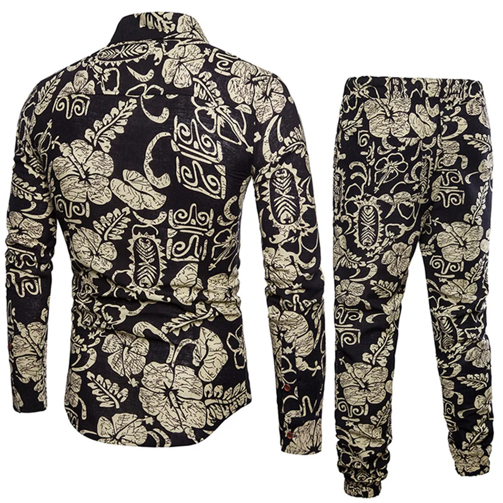 Handsome Boys Floral Suits Holiday Casual Set Long Sleeve Clothes Men Pants Vintage Printed Dinner Party Suit New Fashion 2019
