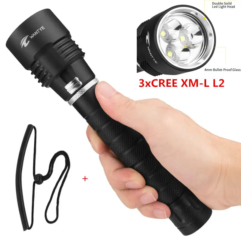 

Led Underwater Diving Diver Flashlight Torch 6000LM 3 Cree XM-L2 LED Light Lamp Waterproof by 18650/battery