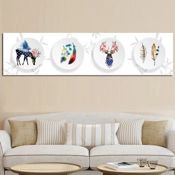 

Abstract Deer Forest Feather On the Plate Nordic Art Print Pictur Scandinavian Canvas Poster Wall Pictures For Living Room Decor