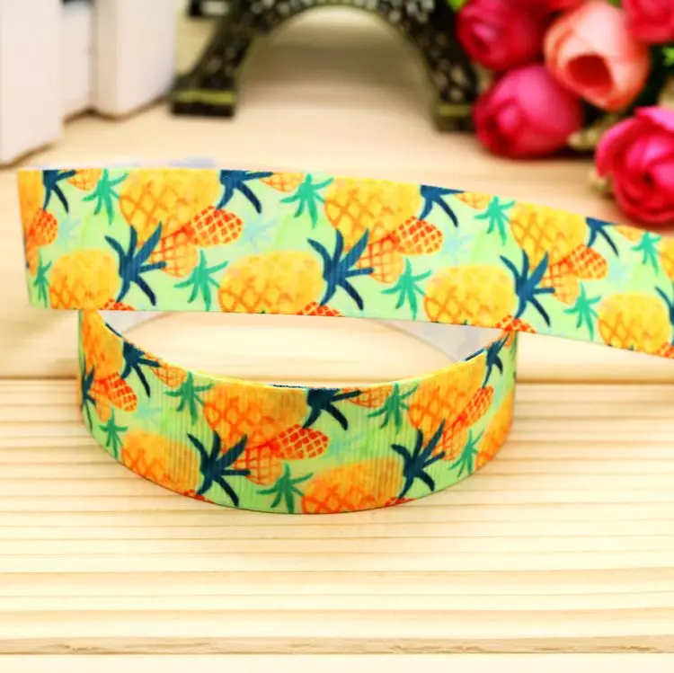 

7/8inch Free Shipping Pineapple Printed Grosgrain Ribbon Hairbow Headwear Party Decoration Diy Wholesale OEM 22mm P5643