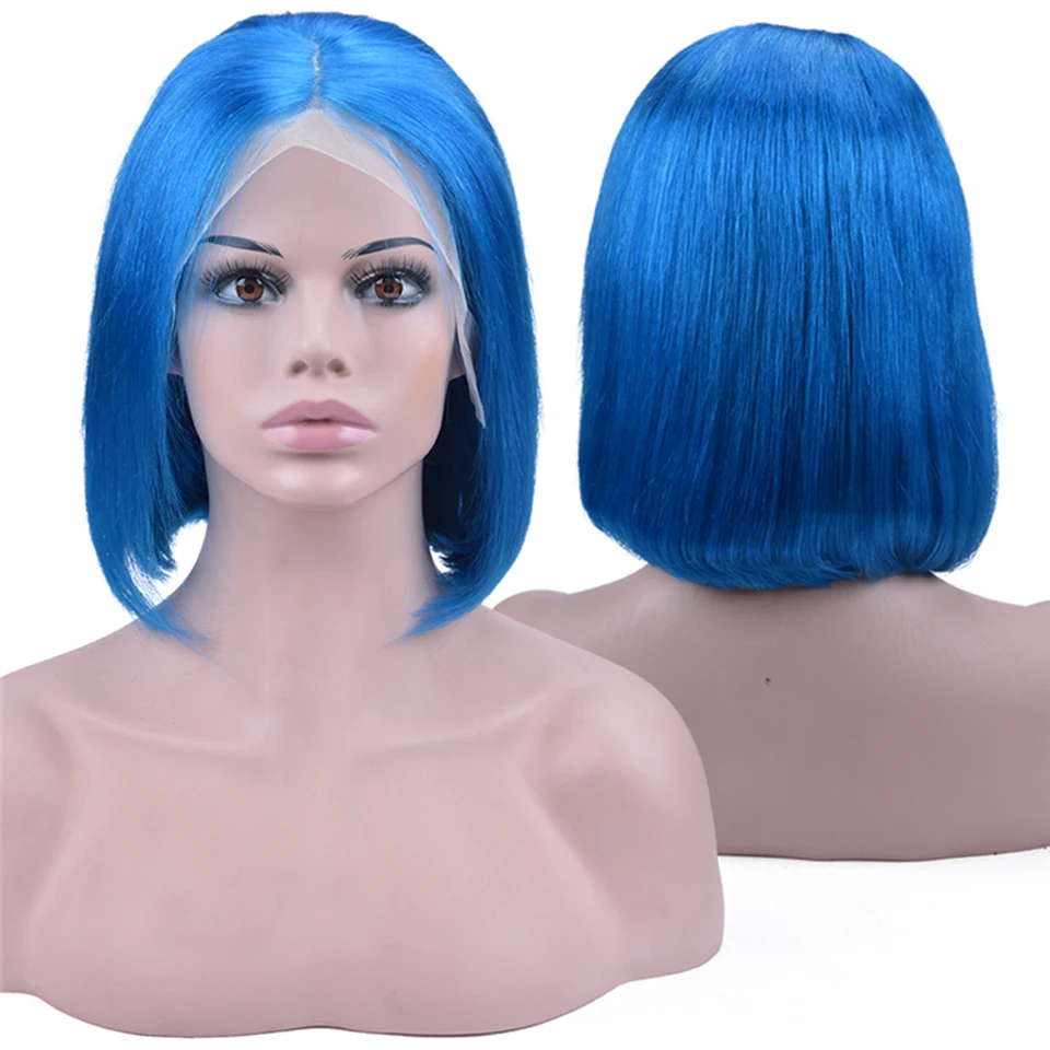 

Brazilian Bob Human Hair Wigs 13*4 Lace Front Human Hair Wigs Color Lack Blue Wig For Black Women Remy Short Wig With Baby Hair