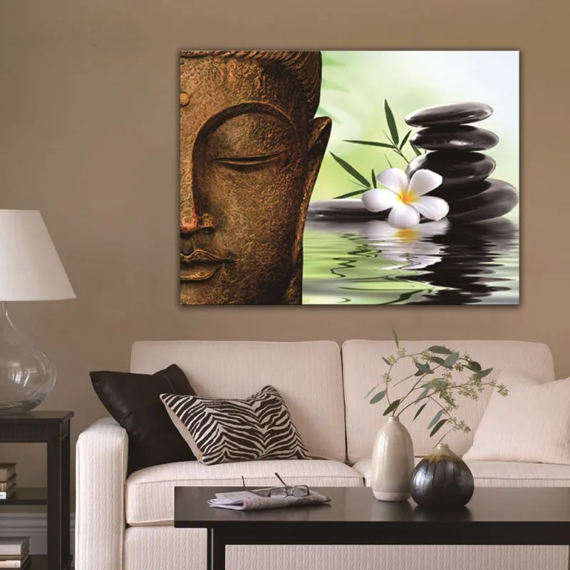 Immagine di Arte di Stampa Murale della Parete del Salone della ARXYD Statua del Buddha Stampe d/'Arte Cascata Paesaggio Poster Tela Pittura 5 Pezzi Quadri Astratti Moderni per Soggiorno 200X100Cm