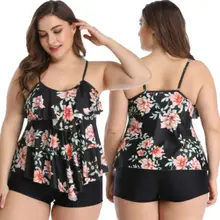 Размера плюс, женский купальник, Цветочный, на бретелях, пляжная одежда, 2 шт, пуш-ап, мягкий, бикини, набор, высокая талия, женский купальник, горячий купальник