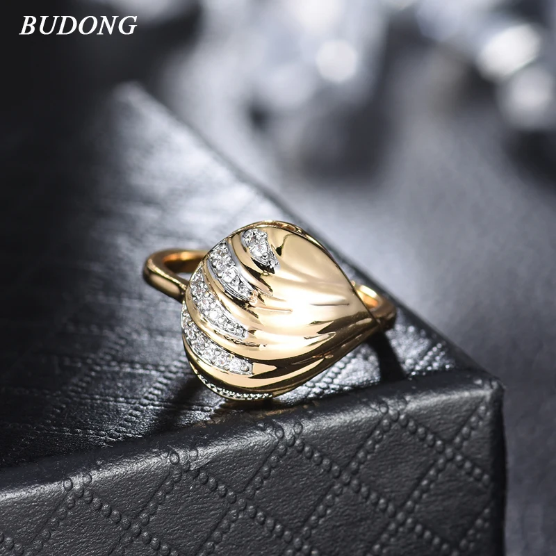 BUDONG Unique Design Cubic Zircon Pave Setting Finger Ring Engagement Wedding Party Women Fashion New Rings Jewelry XUR626 | Украшения и