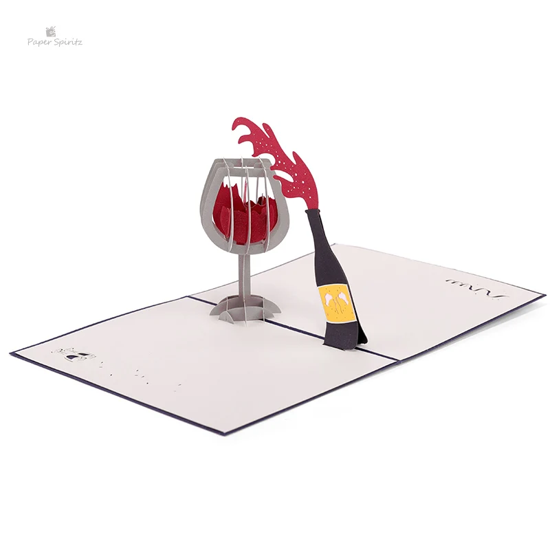  PAPER SPIRITZ Wine Cards 3d laser Cut Paper Pop Up Gift Card With Envelope Invitations Greeting Hap - 32895121399