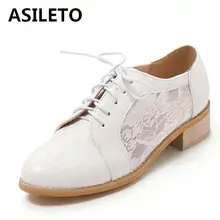 ASILETO/Большие размеры 34-44; женская обувь на плоской подошве со шнуровкой; дышащие сетчатые оксфорды для девочек; повседневная обувь для студентов; балетки; обувь на плоской подошве