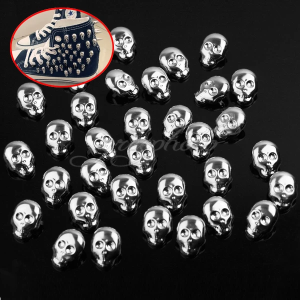 

30pcs/Lot 2016 New Silver Tone Skull Rivets Studs Spots Spikes Punk Rock DIY Leathercraft Clothing Shoes Bag Accessories