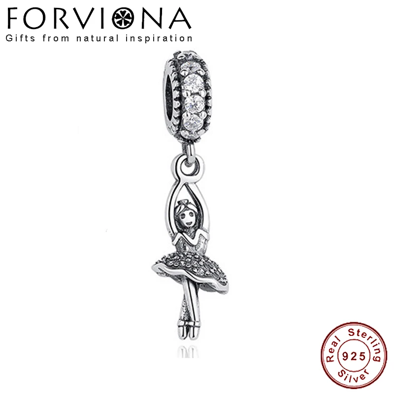 

100% Real 925 Sterling Silver Clear Crystal Ballerina Pendant Charm Bead Fit European Pandora Bracelet DIY Jewelry