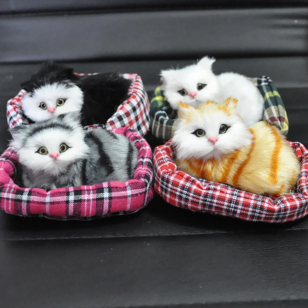 

Car Ornament Plush Simulation Mini-nest Cat Decoration Kids Toy Cute Kitten Automobile Interior Dashboard Decor Accessories Gift