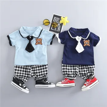 

New Bebek Newborn Baby Girl Clothes Summer Boy's Suit Leisure Children Shorts Tie T Shirt Shorts Prince Gift Two Piece Outfit