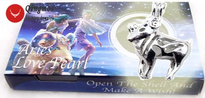 Qingmos Созвездие желаний жемчужина одна коробка зодиакальная подвеска телец ожерелье с Oyster Love жемчужные Чокеры женское ожерелье-wh3633 - Окраска металла: Aries