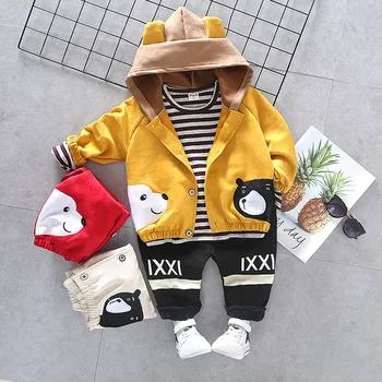 

Baby Boy Hooded Suit Clothes Wearing 0-4 Years Old Spring Autumn SuedeCasual Three-piece Suits