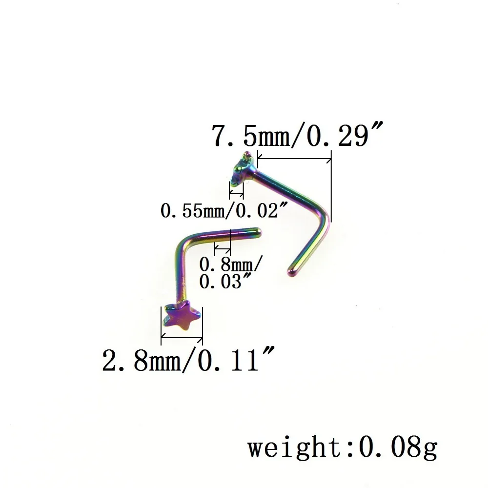 Новое прибытие Простой L форма хирургическая сталь 0,8*8 мм нос шпильки Крючки бар булавки носа кольца, пирсинг тела, украшения для женщин