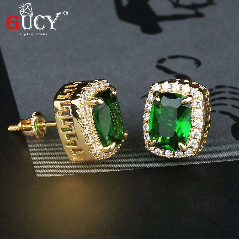 

GUCY Multicolor Iced Out Stud Earring Micro Pave Cubic Zircon Stones Earrings Men's Hip Hop Jewelry For Gift Party