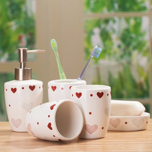 White red heart type ceramic bath room supplies set double ...