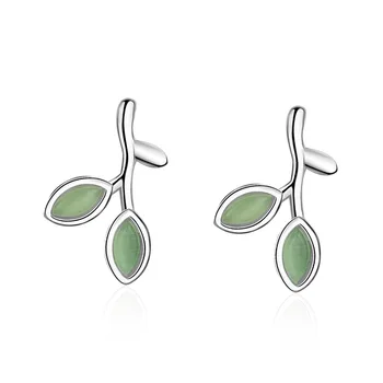 

Fashion Leaf Tender Shoot Opals Stone 925 Sterling Silver Lady Stud Earrings Jewelry For Women Anti Allergy Drop Shipping Girls