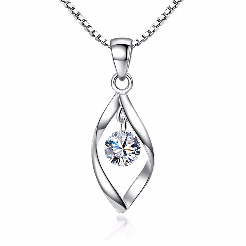 

100% 925 sterling silver fashion shiny crystal ladies`pendant necklaces female short box chain jewelry wholesale drop ship