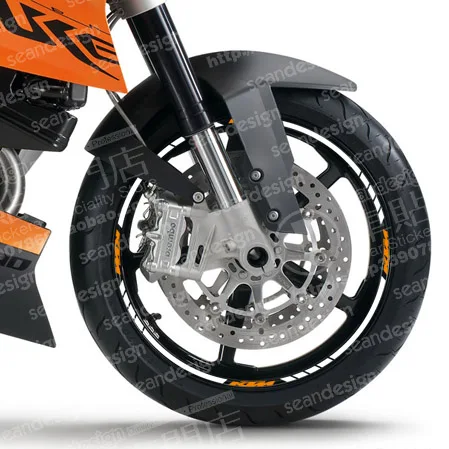 Для KTM Duke 200 390 690 790 990 1290 RC8 RC390 обода колеса мотоцикла Стикеры наклейки Водонепроницаемый подходит для 17-дюйм; шины - Название цвета: White Orange