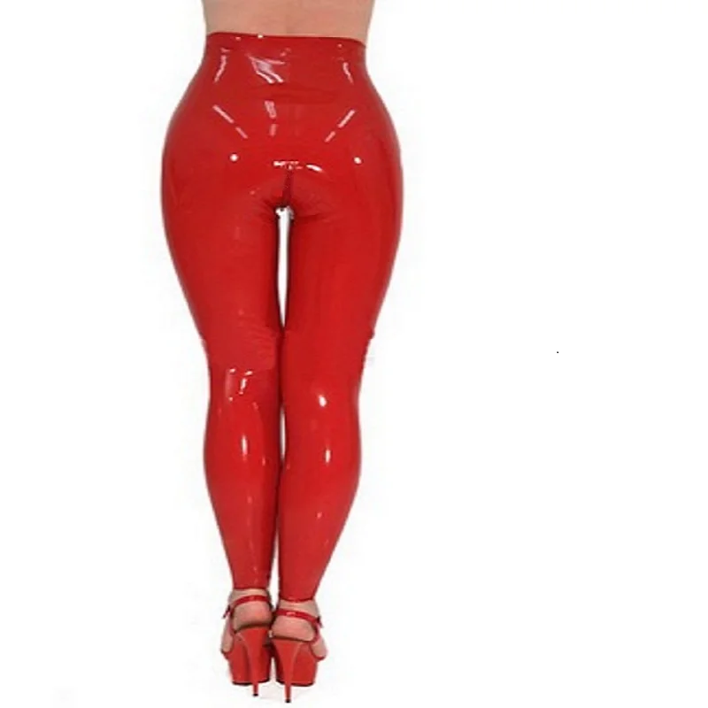 

New coming latex pants long trousers sexy red color no zipper no glue