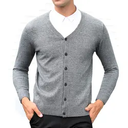 2018 Для мужчин; повседневная одежда осень-зима мужской v-образным вырезом шерсть трикотажные кардиганы Для мужчин зрелые боты модный свитер