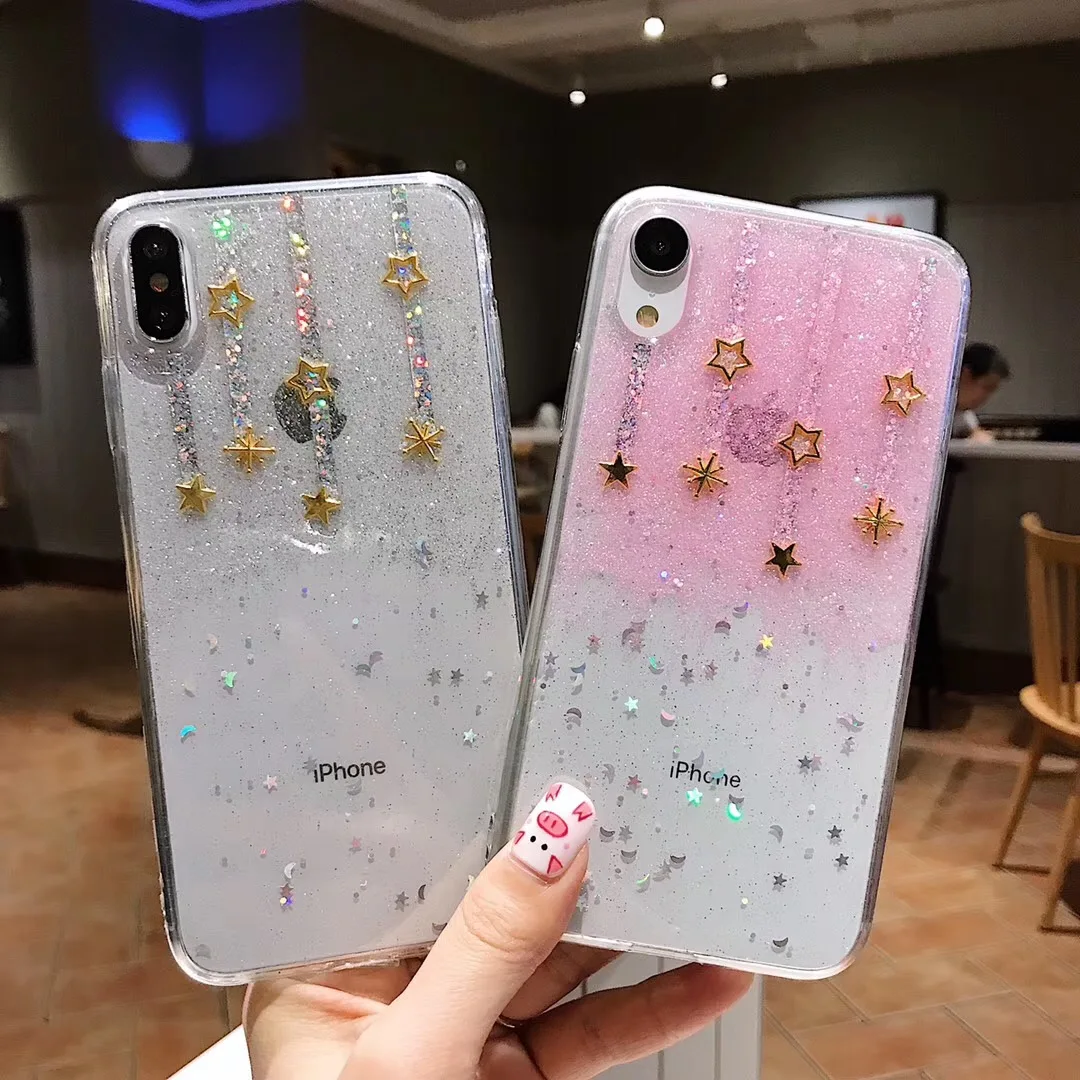 Модный Блестящий чехол для телефона с метеоритными звездами iPhone XS Max XR прозрачный