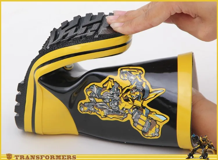 Детские резиновые Сапоги трансформер мультфильм резиновая нескользящая зимняя обувь желтый черный резиновые сапоги для маленьких мальчиков дети ребенок
