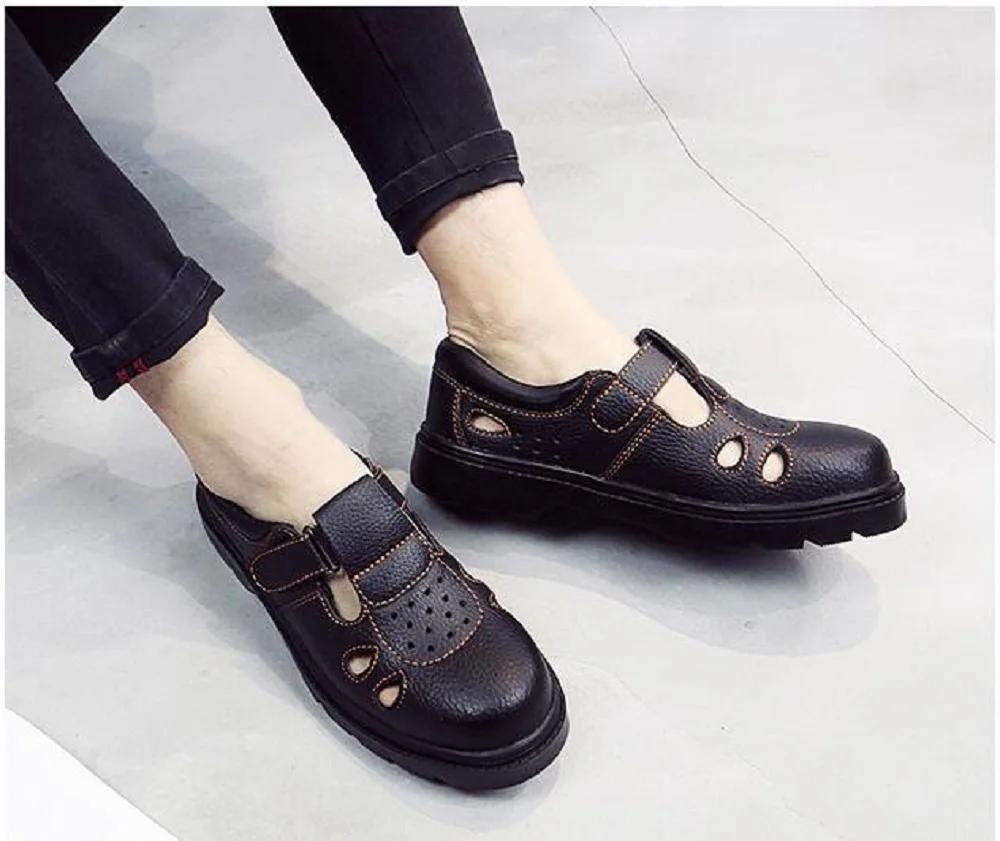 Rubber sole safety shoes men safety boots black bot breathable boots with steel toe leather lightweight summer work shoes men
