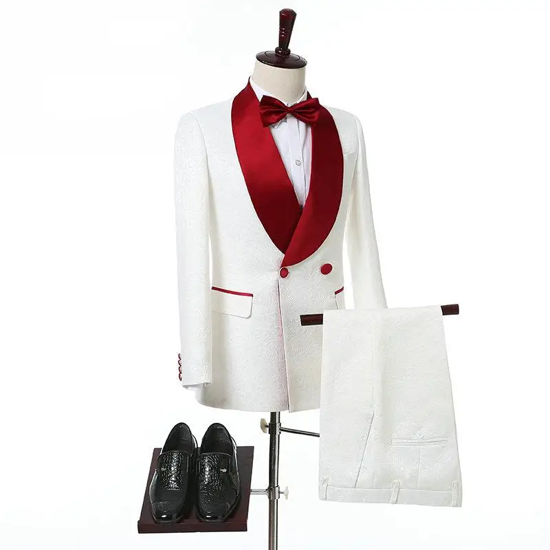

High Quality Embossing Groomsmen Shawl Lapel Groom Tuxedos Men Suits Wedding/Prom Best Man Blazer ( Jacket+Pants+Tie) A22