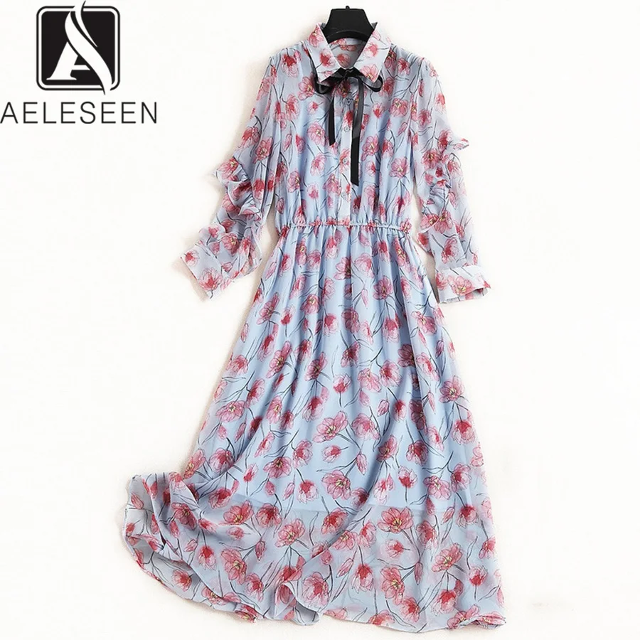 AELESEEN Boho Платье женское 2019 Весна Лето Женский рукав-бабочка гофрированная манжета