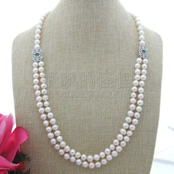

S092305 26" 2 Strands White Round Pearl CZ Pendant Necklace Earrings Sets