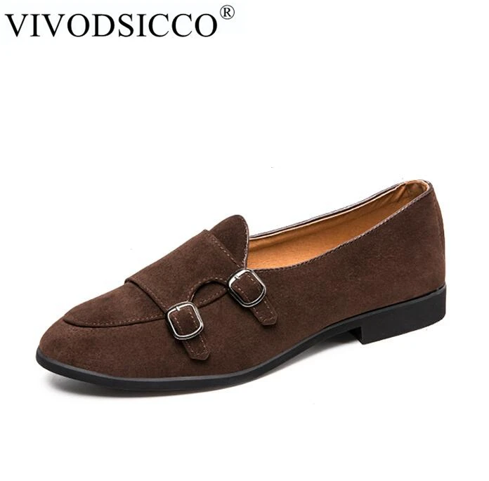

VIVODSICCO Fashion Men Loafer New Handmade Retro double monk buckle straps Casual Shoes Men Moccasins For Men Leather Flat Shoes