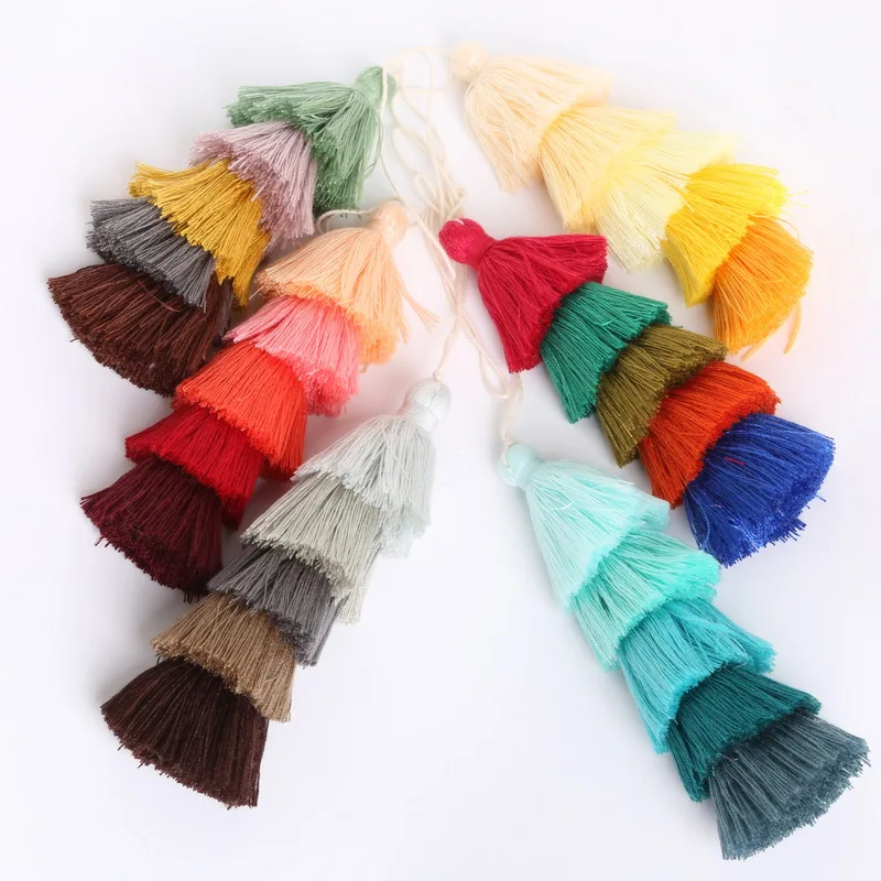 

New Arrival 15CM Five Layers Of Five Colors Mix Color Poly Cotton Tassel Charms For Necklace Jewelry Key Chain Bag Decoration