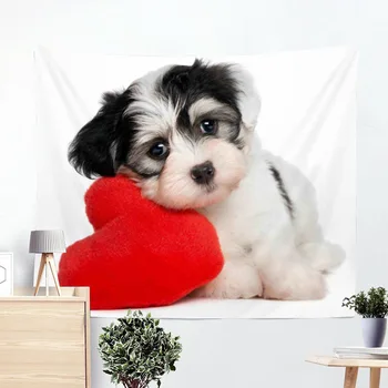 

Dorm Room Wall Tapestry Mandala Dog and Red Heart Cushion Hanging Curtain Girls Beach Towel Blanket Yoga Shawl Mat Beach