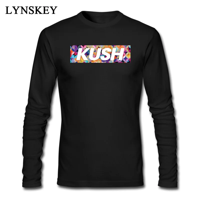 Cotton T-Shirt for Adult Long Sleeve Printed Tops T Shirt Discount Summer Simple Style KUSH Round Neck Tee-Shirts Top Quality KUSH black