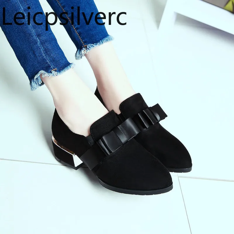 

Pumps Spring and autumn new style Casual Flock Round head Shallow mouth butterfly Knot Low-heeled Women's shoe plus size 33-42